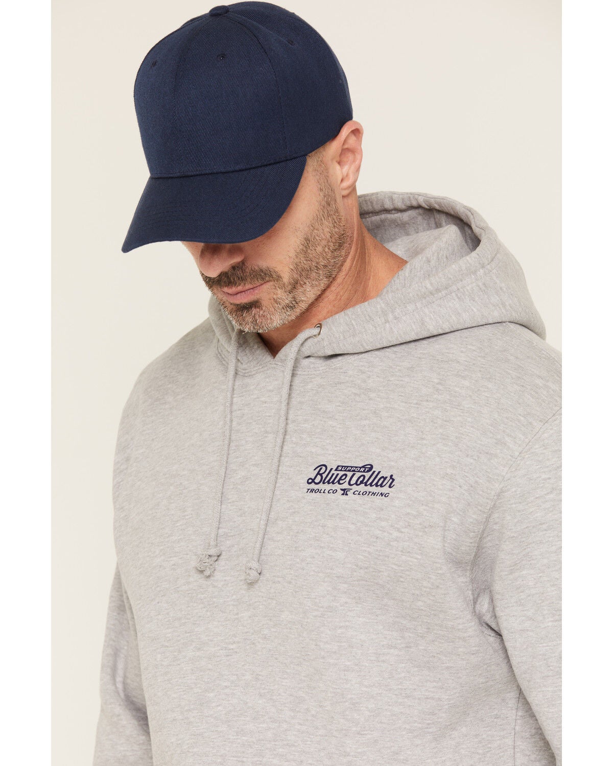 Image #3 - Troll Co Men's Blue Collar Graphic Hooded Sweatshirt, Grey, hi-res