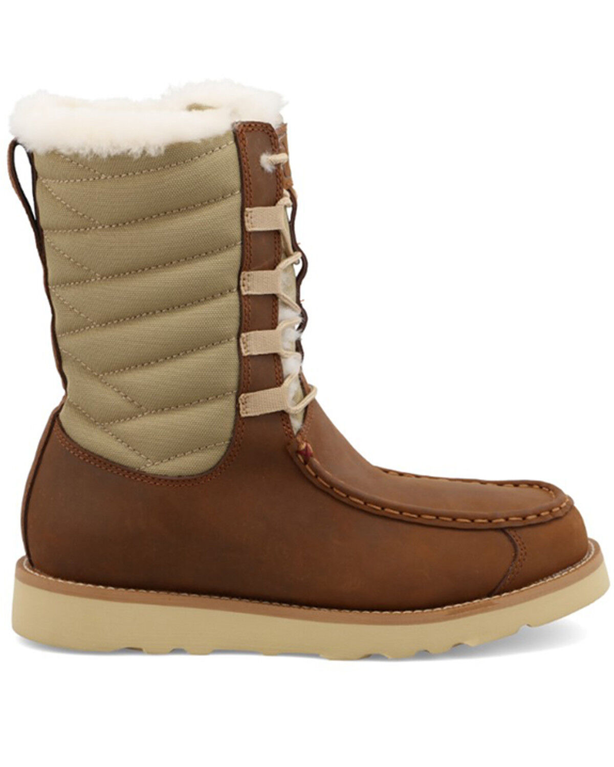 Image #2 - Twisted X Women's Oiled Saddle Lace-Up Shearling Lined Wedge Sole Boots - Moc Toe, Brown, hi-res