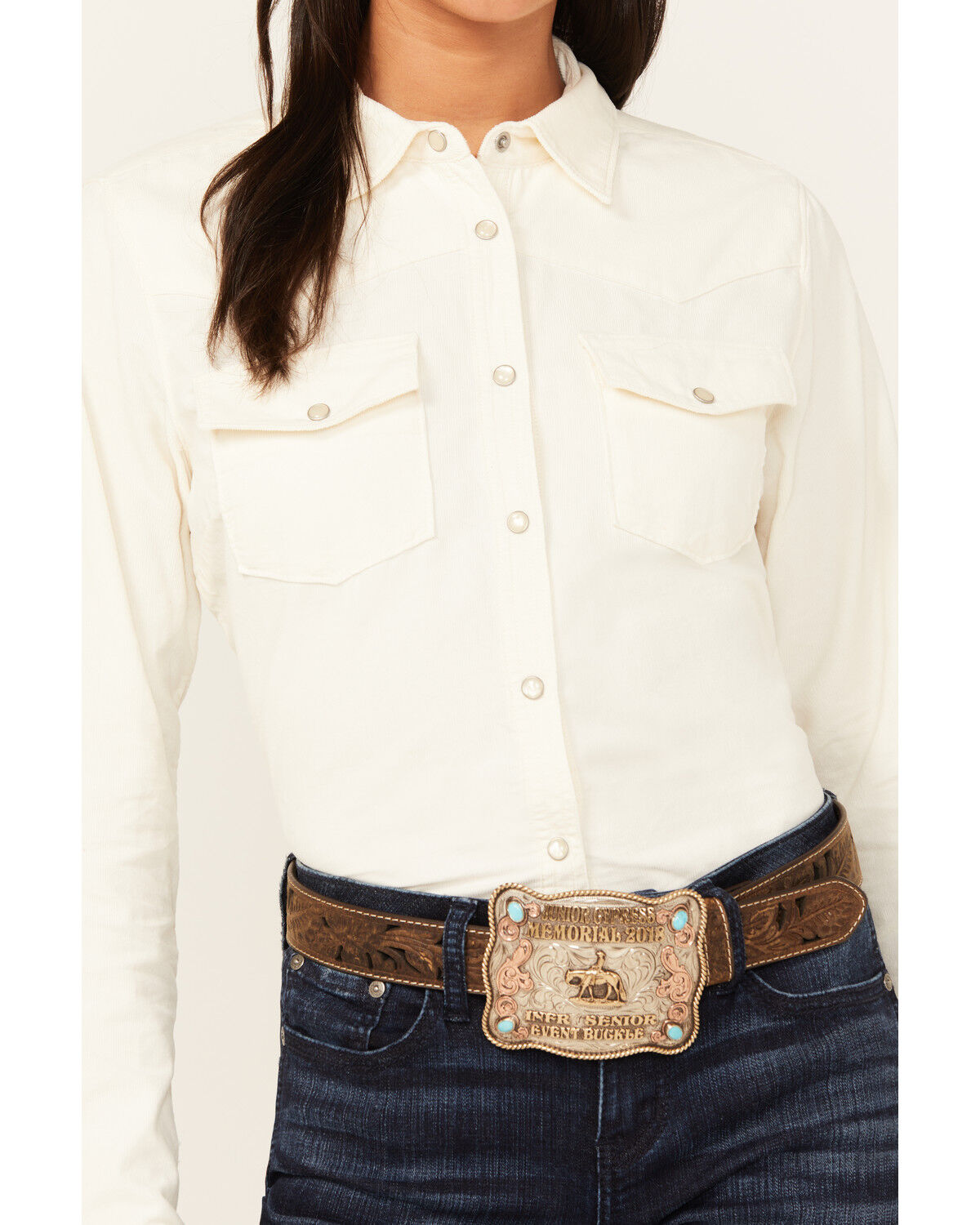 Image #3 - Shyanne Women's Maplewood Long Sleeve Pearl Snap Corduroy Shirt, Cream, hi-res