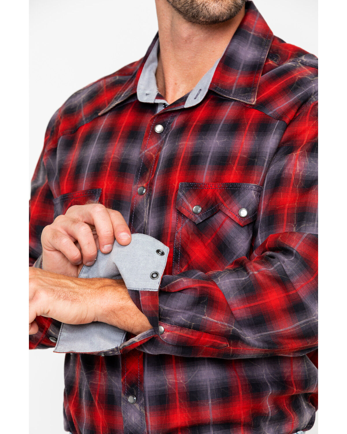 Image #4 - Rock & Roll Denim Men's Yarn Dye Satin Plaid Print Long Sleeve Western Shirt, , hi-res