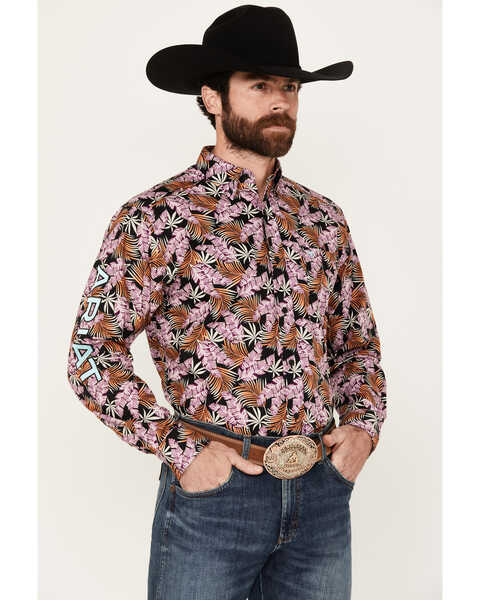 Image #1 - Ariat Men's Team Patterson Floral Print Classic Fit Embroidered Logo Long Sleeve Button-Down Western Shirt, Multi, hi-res
