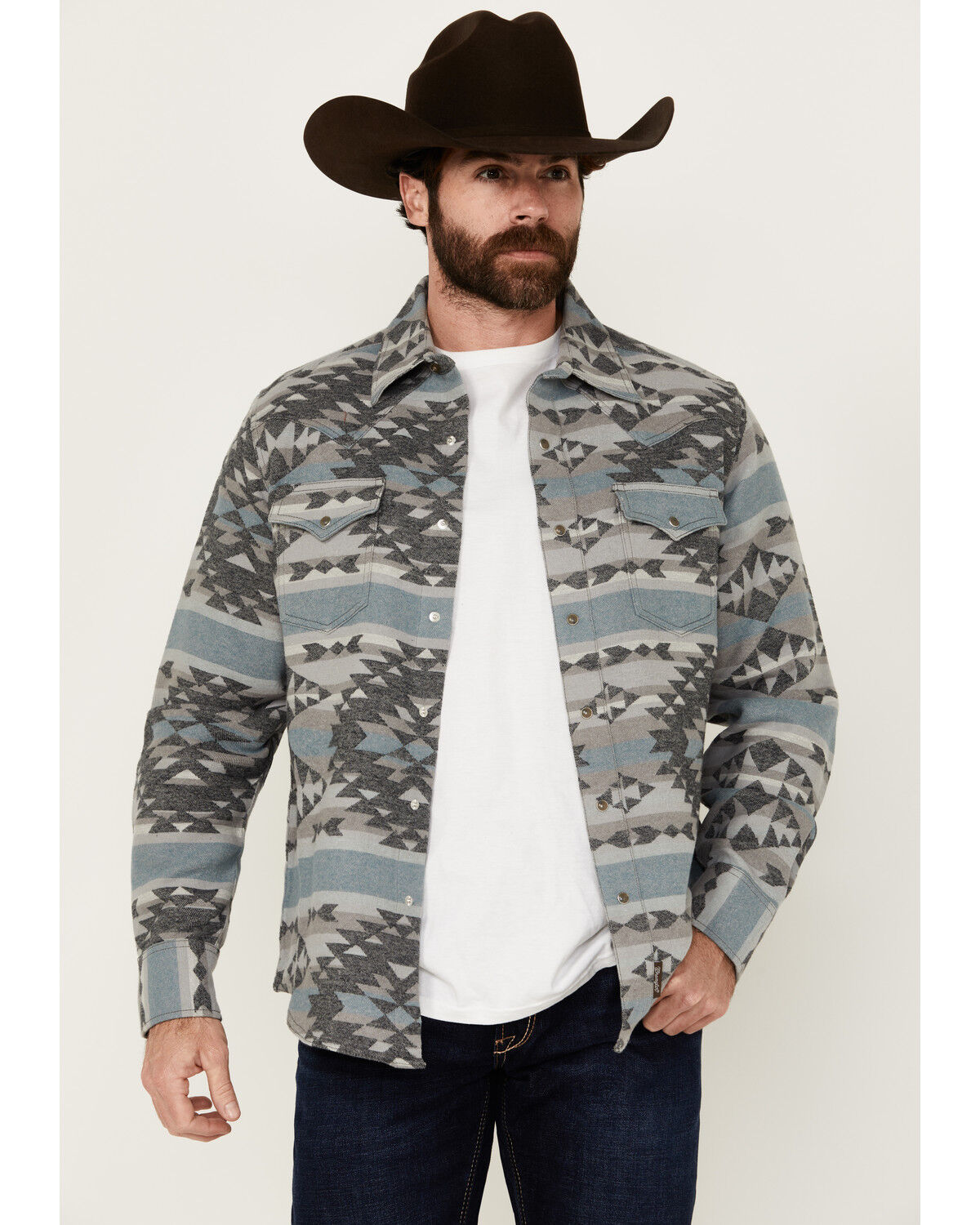 Image #1 - Wrangler Retro Men's Southwestern Print Shirt Jacket, Blue, hi-res