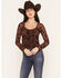 Image #1 - Rock & Roll Denim Women's Western Print Long Sleeve Mesh Top, Brown, hi-res