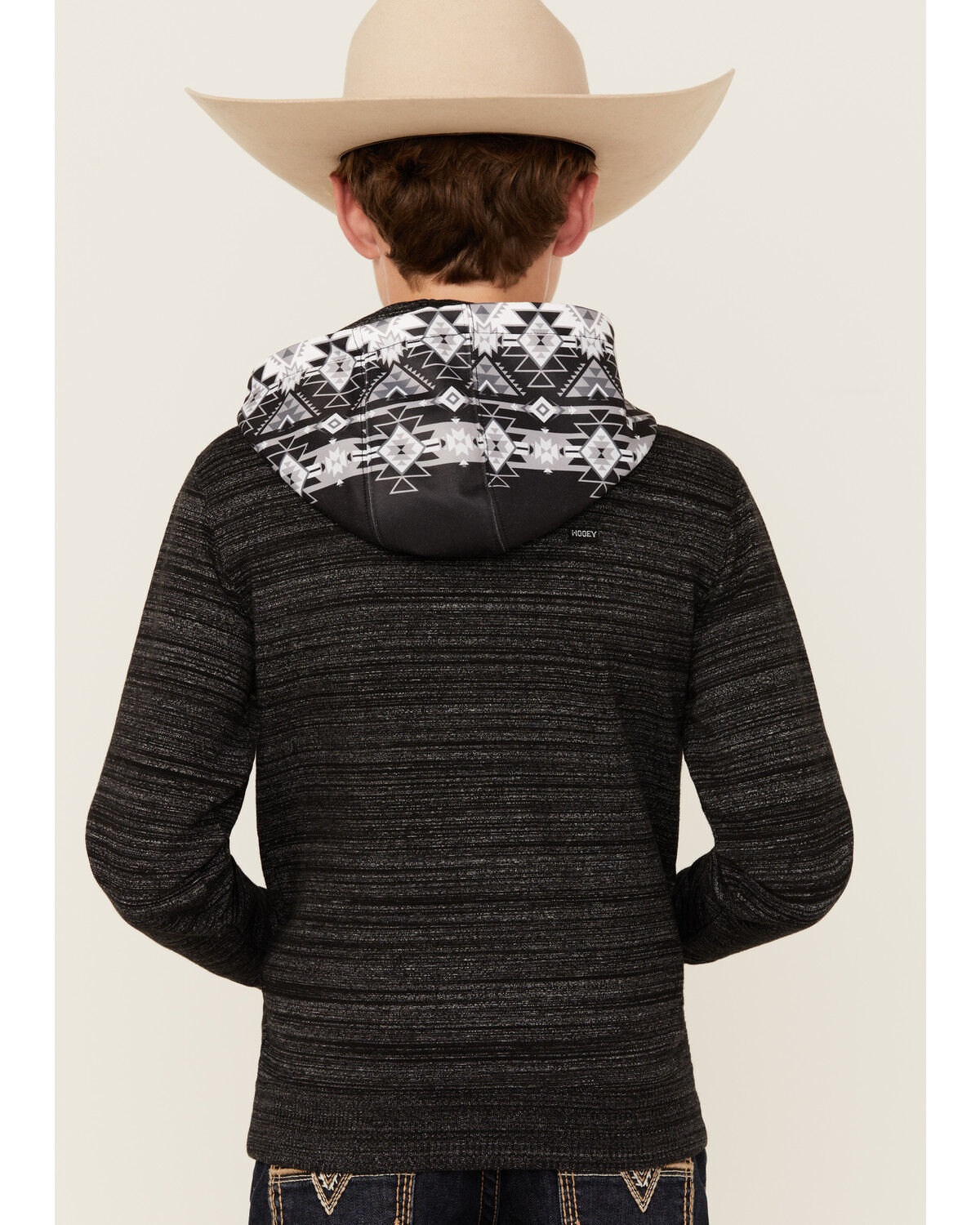 Image #4 - Hooey Boys' Southwestern Print Logo Hooded Sweatshirt, Black, hi-res
