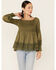 Nostalgia Women's Crochet Trim Off The Shoulder Long Sleeve Blouse, Olive, hi-res
