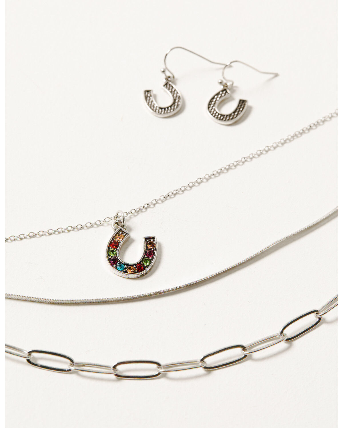 Image #2 - Shyanne Women's Layered Chain Rainbow Horseshoe Jewelry Set - 2 Piece, Silver, hi-res