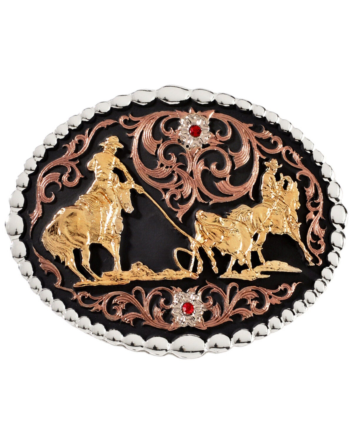Montana Silversmiths Men's Roper Buckle, Silver, hi-res