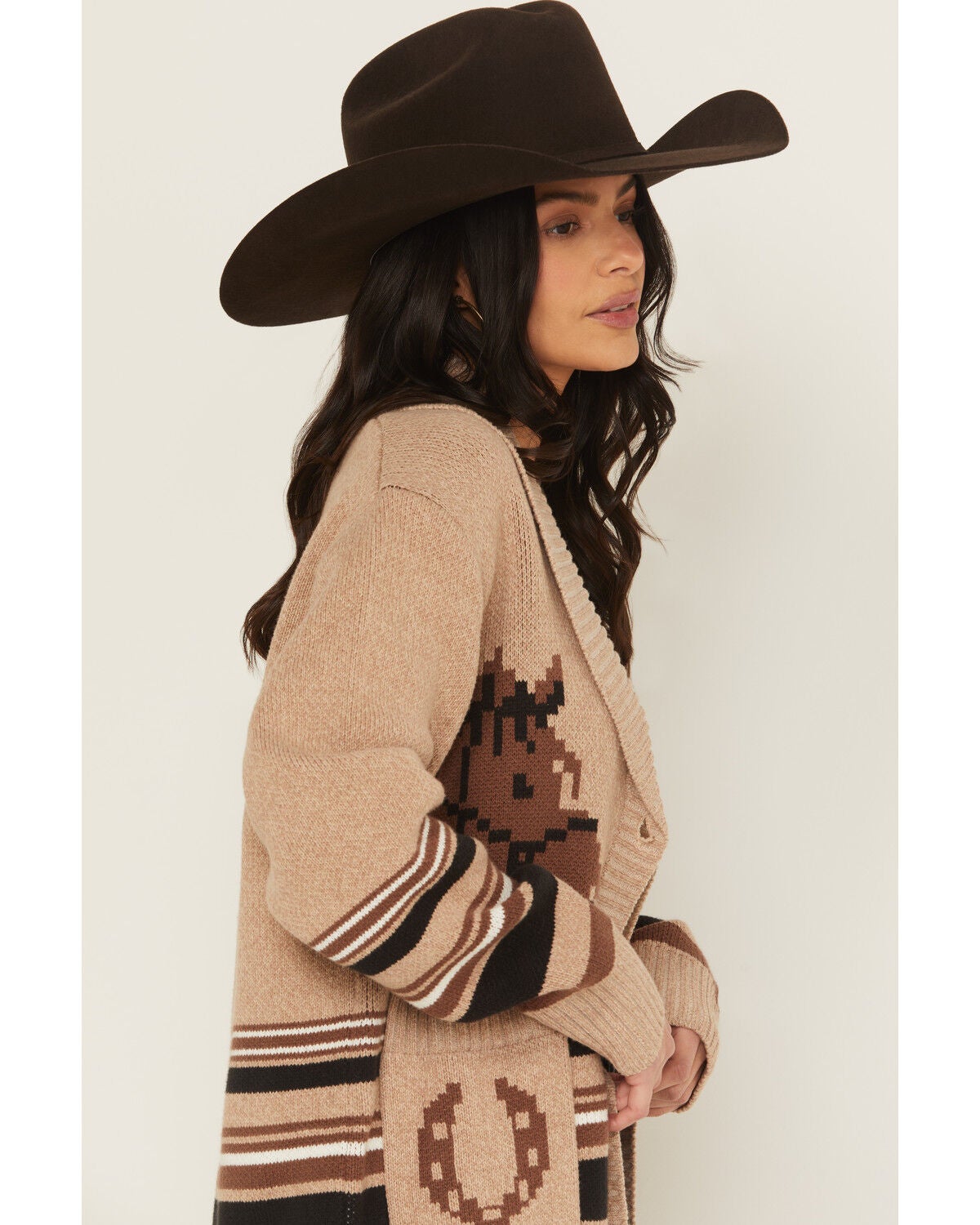 Image #2 - Wrangler Retro Women's Horse Cardigan, Brown, hi-res
