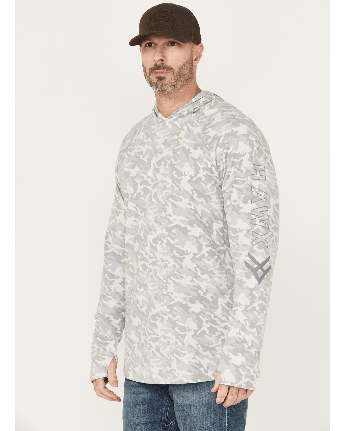 Image #1 - Hawx Men's Sundown Camo Print Hooded Work Shirt, Grey, hi-res