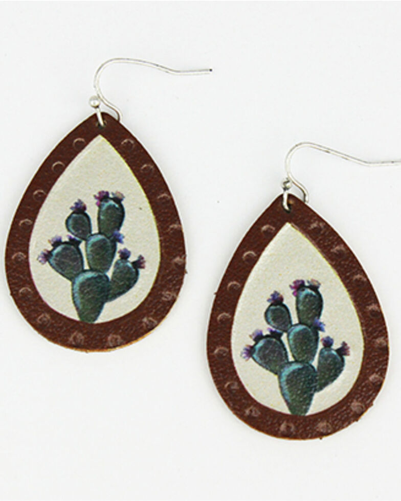 Prime Time Jewelry Women's Cactus Print Teardrop Earrings, Silver, hi-res