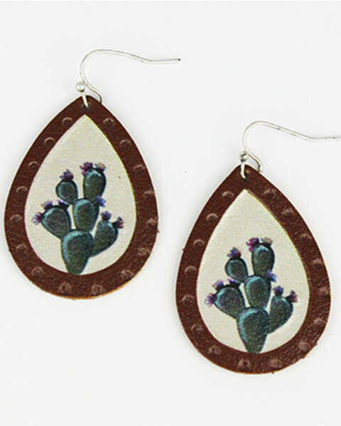 Prime Time Jewelry Women's Cactus Print Teardrop Earrings, Silver, hi-res
