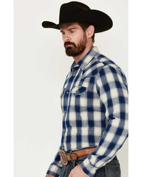 Image #2 - Cody James Men's Buffalo Plaid Print Long Sleeve Snap Western Flannel Shirt, Blue, hi-res