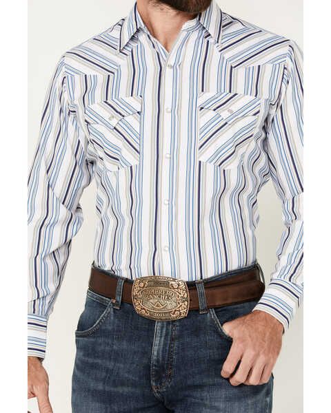 Image #3 - Ely Walker Men's Striped Print Long Sleeve Pearl Snap Western Shirt - Tall, White, hi-res