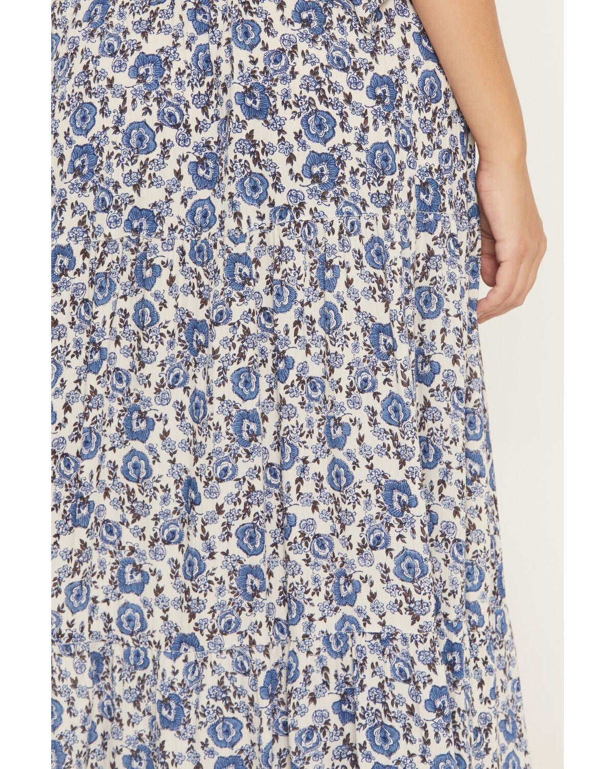 Image #4 - Angie Women's Floral Print Tiered Slit Midi Skirt, Blue, hi-res