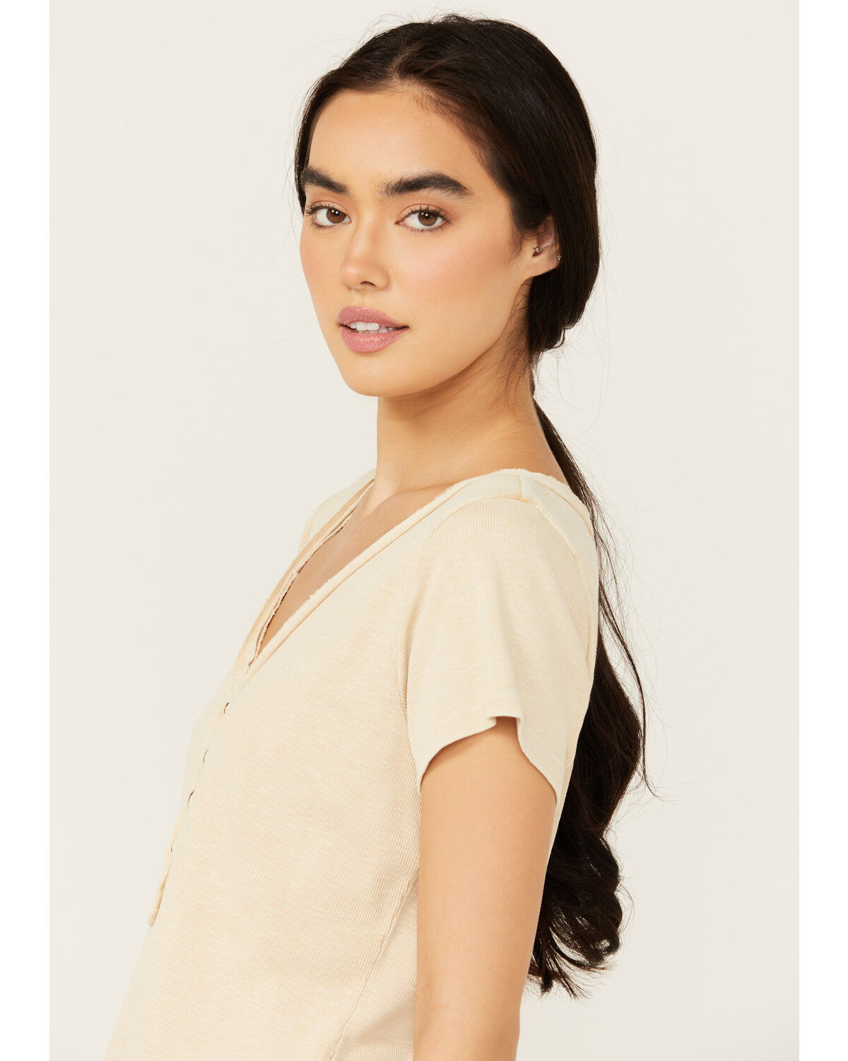 Image #2 - Idyllwind Women's Vaughn Henley Short Sleeve Shirt, Off White, hi-res