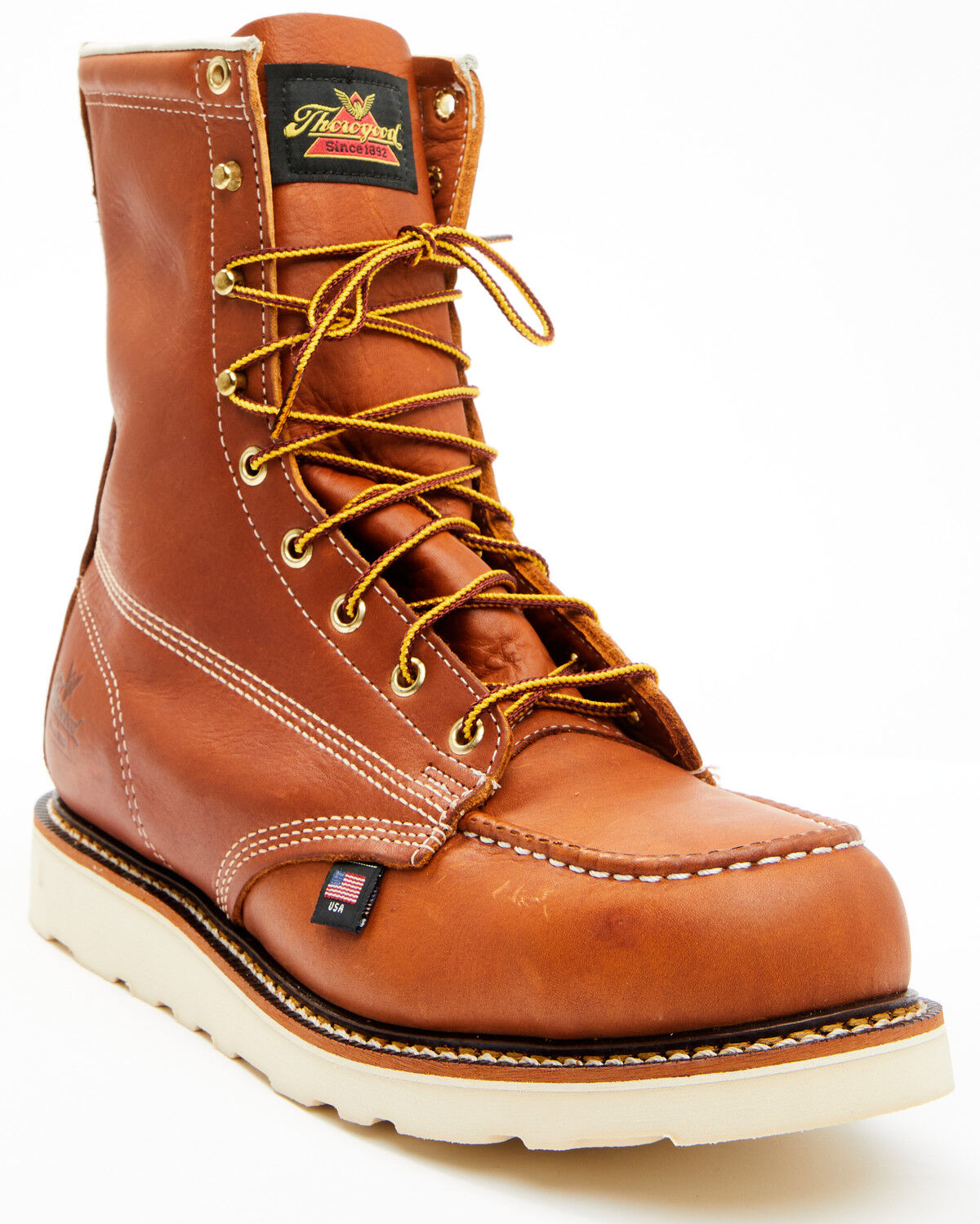 Image #1 - Thorogood Men's American Heritage 8" USA Wedge Work Boots - Steel Toe, Tan, hi-res