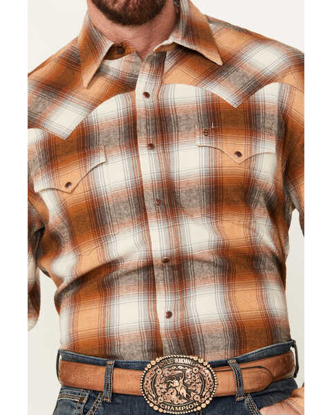 Image #3 - Stetson Men's Plaid Print Long Sleeve Snap Western Flannel Shirt, Rust Copper, hi-res