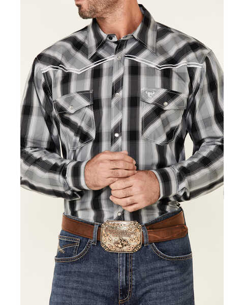 Cowboy Hardware Men's Hombre Large Plaid Print Long Sleeve Pearl Snap Western Shirt , Black, hi-res