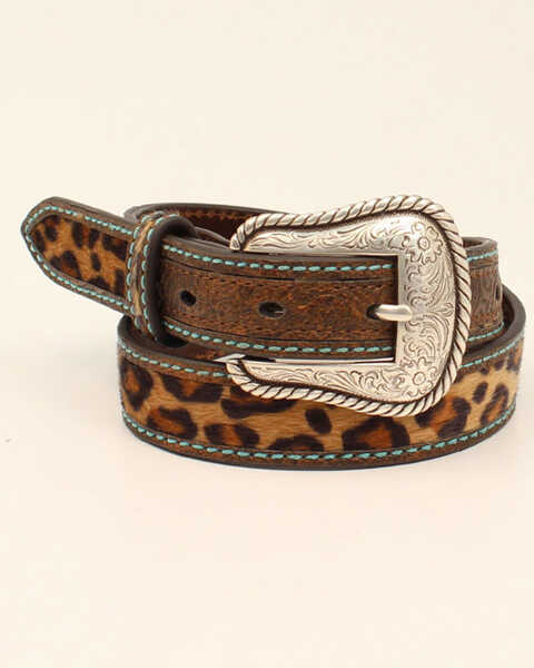 Image #1 - Ariat Girls' Leopard Print Western Belt, Brown, hi-res