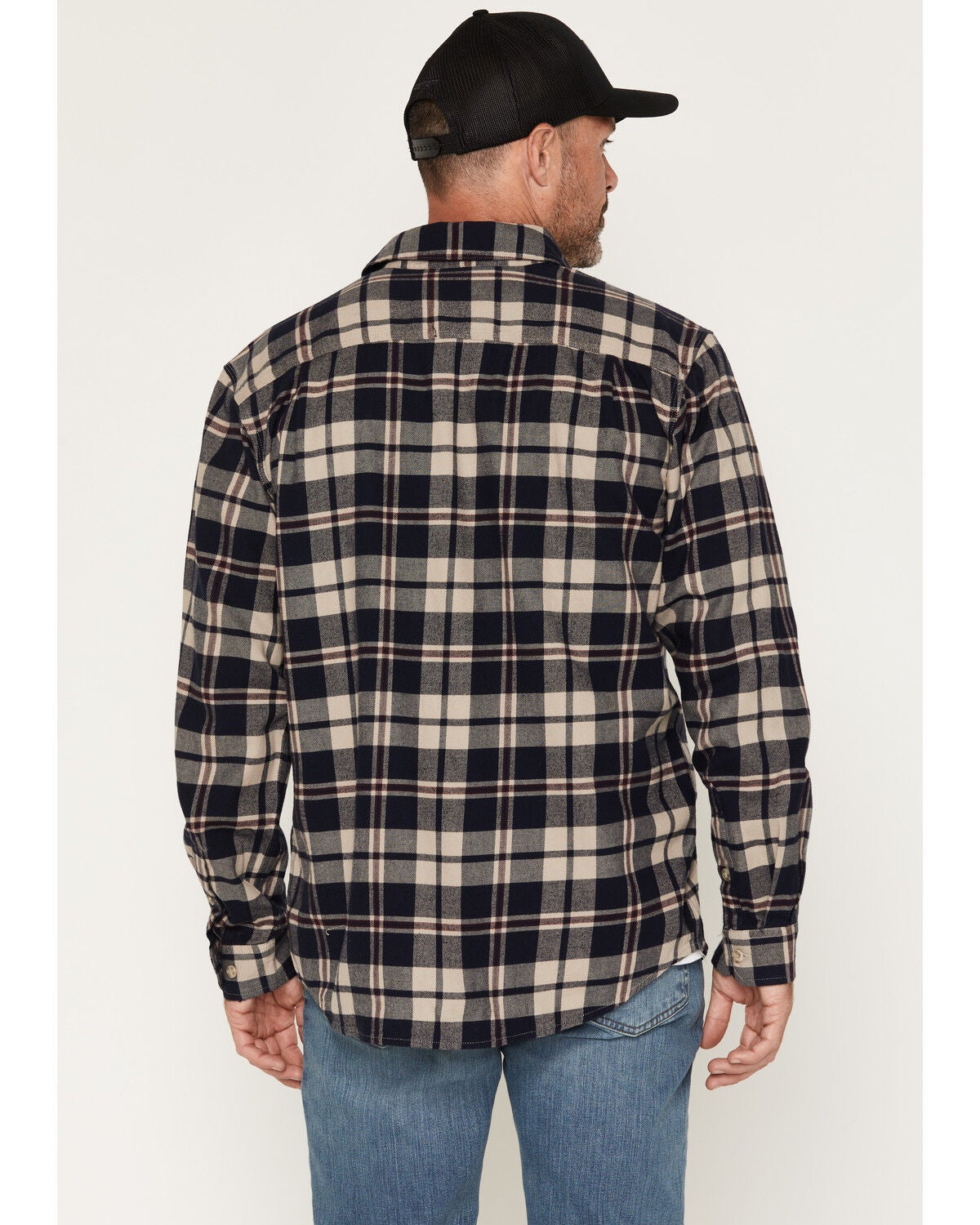 Image #4 - Carhartt Men's Hamilton Relaxed Plaid Print Long Sleeve Button-Down Stretch Flannel Shirt, Navy, hi-res