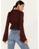 Wild Moss Women's Tie Front Cropped Cardigan Sweater, Burgundy, hi-res