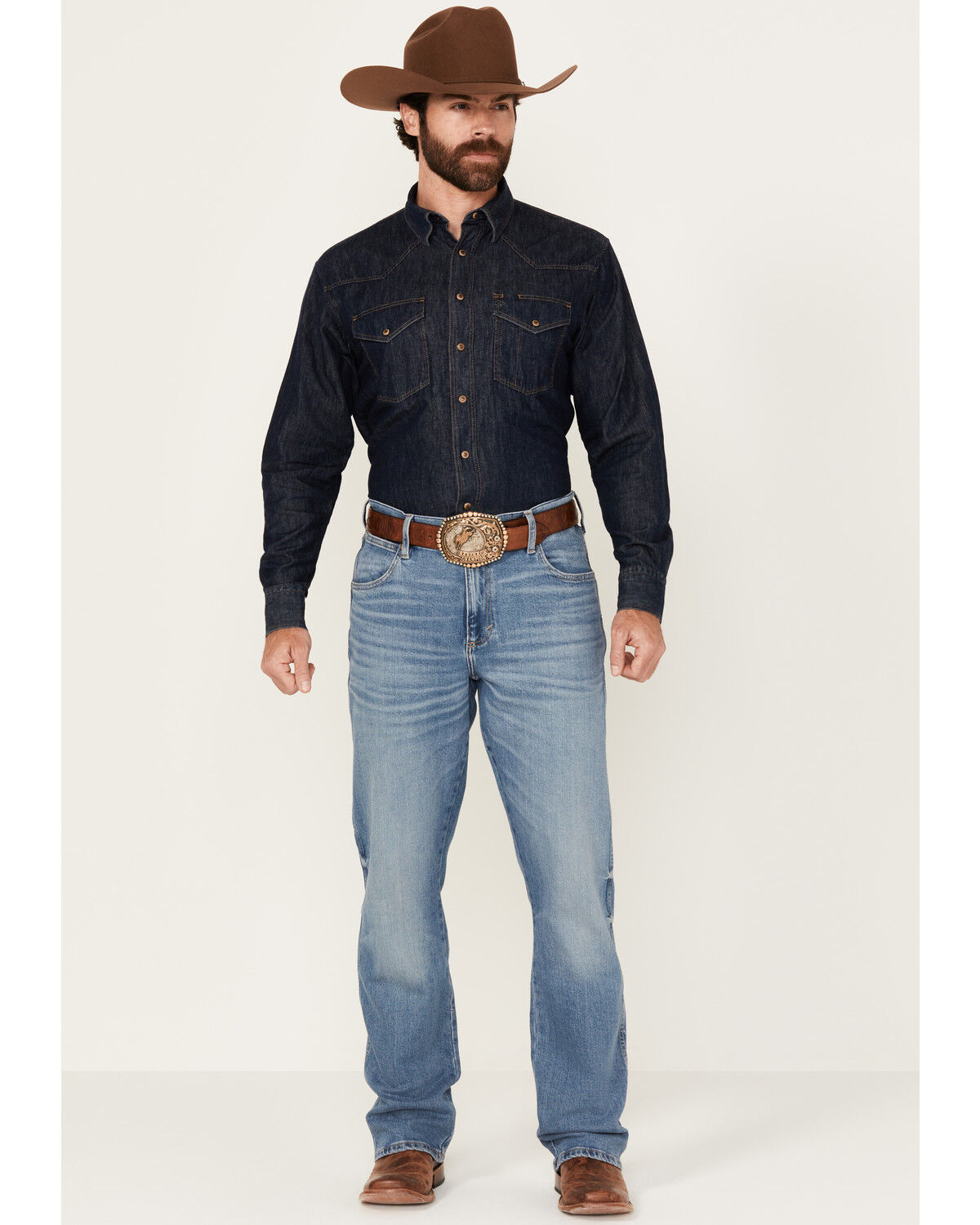 Image #1 - Wrangler Retro Men's Nolen Light Wash Slim Bootcut Stretch Denim Jeans - Tall, Light Wash, hi-res
