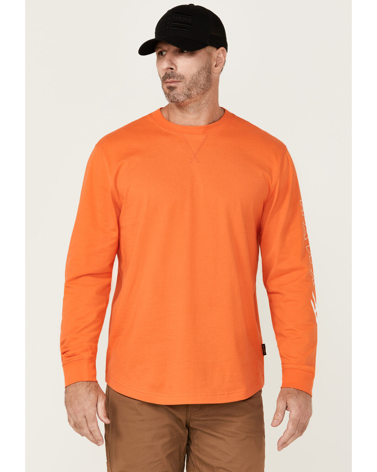Image #1 - Hawx Men's Logo Long Sleeve Graphic Work T-Shirt, Orange, hi-res