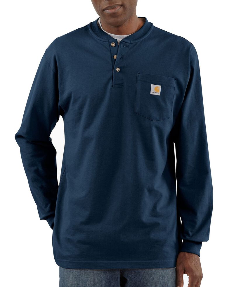 Carhartt Men's Solid Henley Long Sleeve Work Shirt, Navy, hi-res