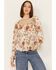 Wild Moss Women's Floral Smocked Waist Top, Ivory, hi-res