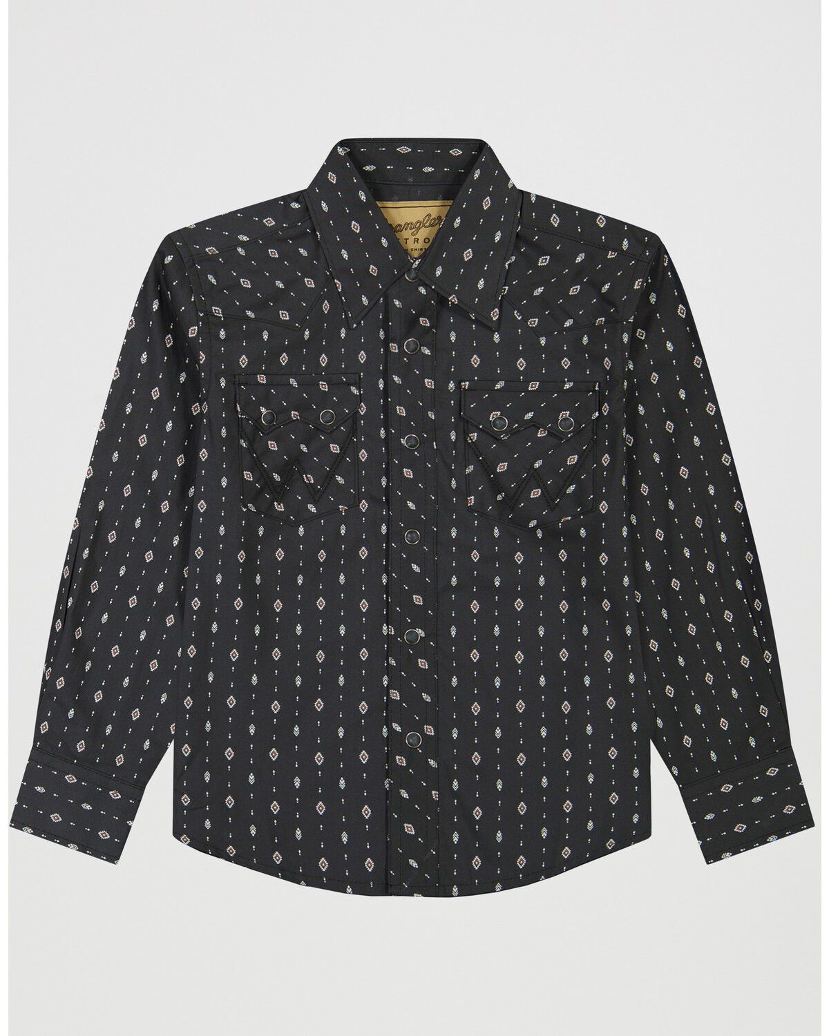 Image #1 - Wrangler Boys' Retro Geo Print Long Sleeve Snap Western Shirt, Black, hi-res