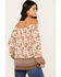 Wild Moss Women's Floral Border Peasant Top, Ivory, hi-res