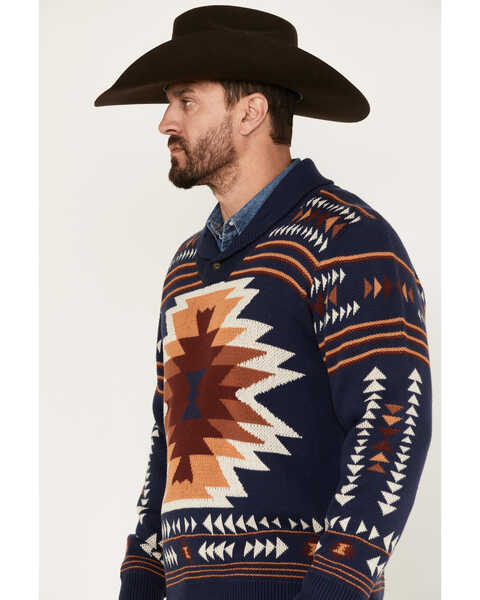 Image #2 - Cinch Men's Southwestern Pullover Knit Sweater, Navy, hi-res