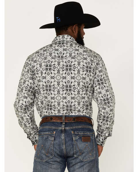 Image #4 - Cowboy Hardware Men's Bandana Print Long Sleeve Pearl Snap Shirt, Grey, hi-res