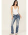 Image #3 - Miss Me Women's Fleur de Lis Medium Wash Mid Rise Bootcut Stretch Denim Jeans, Medium Wash, hi-res