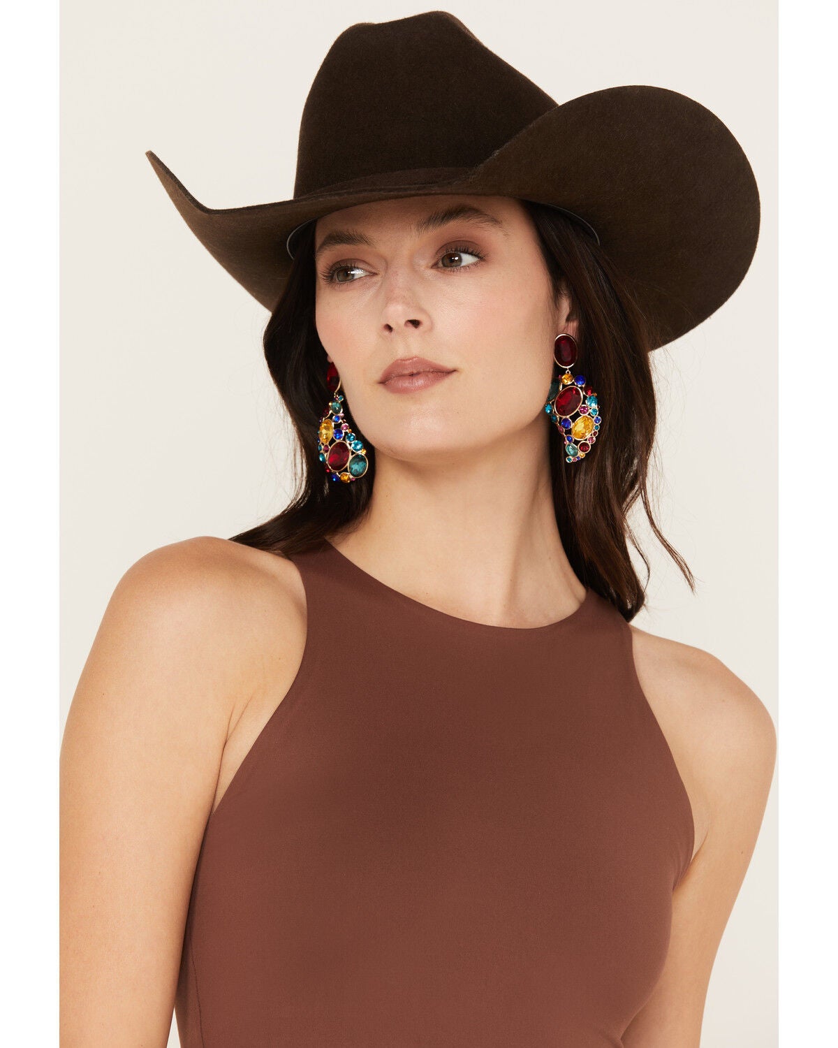 Boot Barn X Understated Leather Stone Paisley Earrings, Multi, hi-res