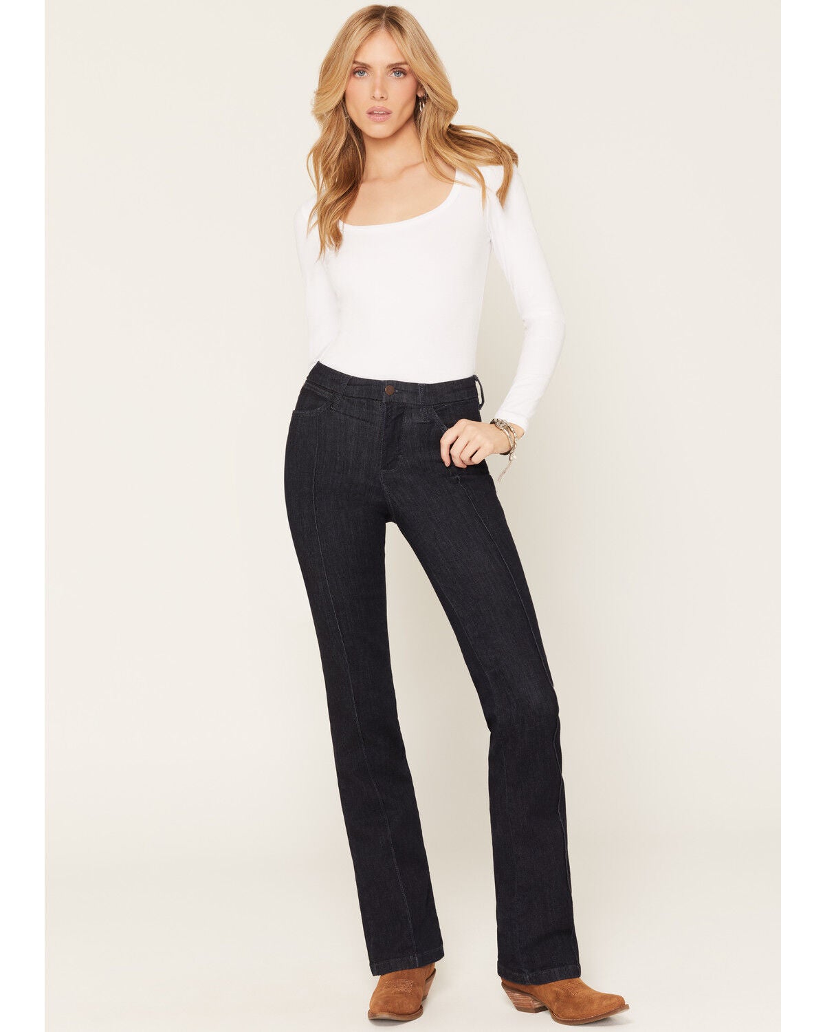 Image #1 - Wrangler Women's Camryn Dark Wash High Rise Bespoke Bootcut Stretch Denim Jeans, Dark Wash, hi-res