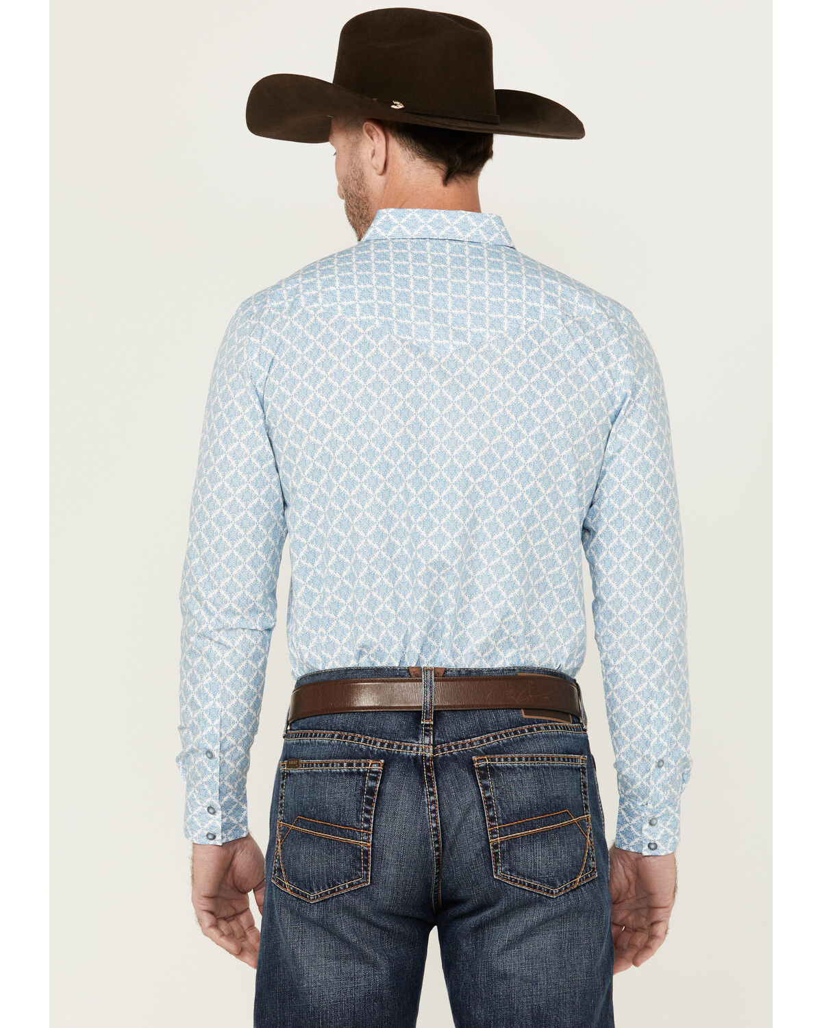 Image #4 - Gibson Men's Gma's Couch Mosaic Medallion Print Long Sleeve Snap Western Shirt, Light Blue, hi-res