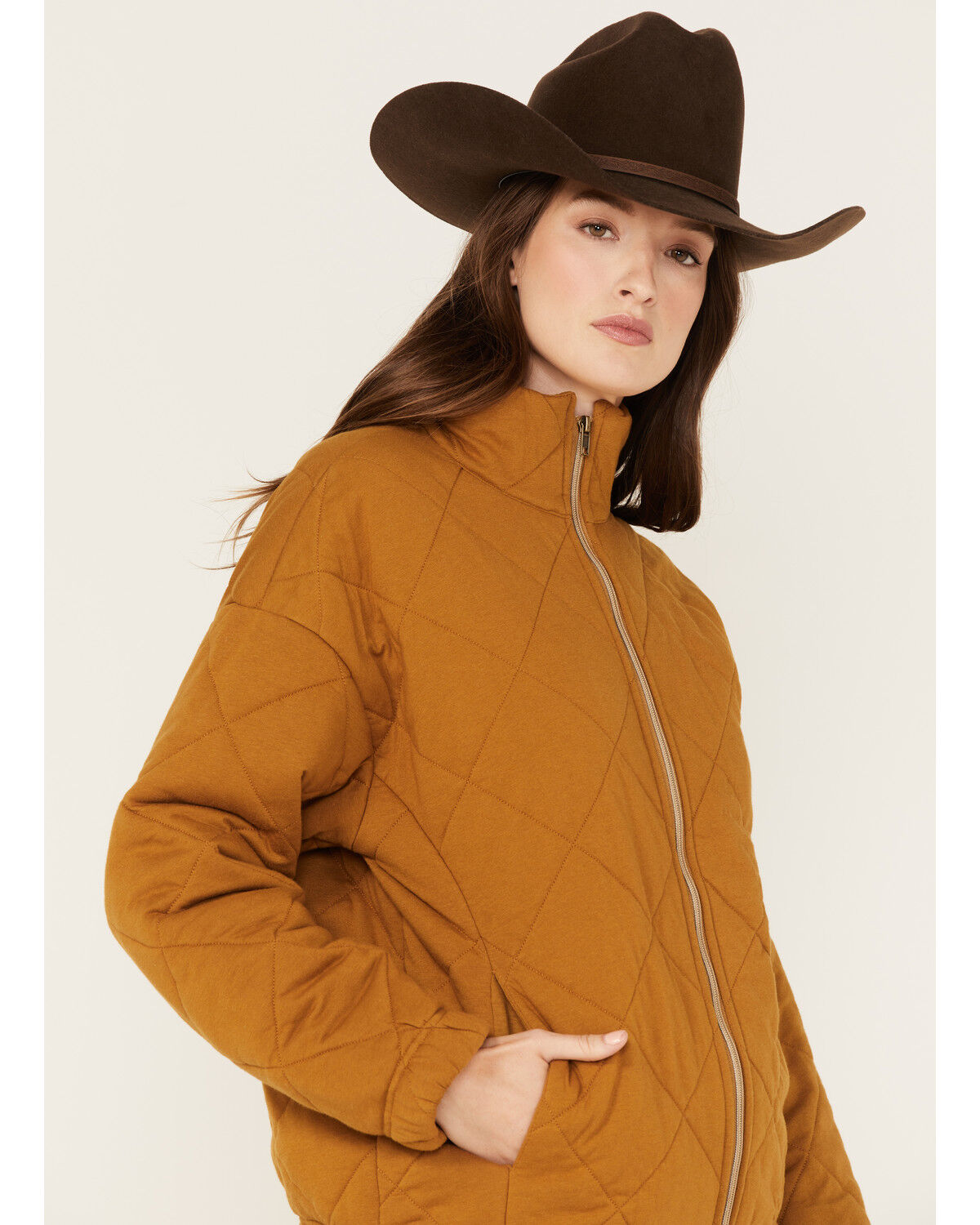 Image #2 - Ariat Women's Quilted Zip Jacket, Brown, hi-res