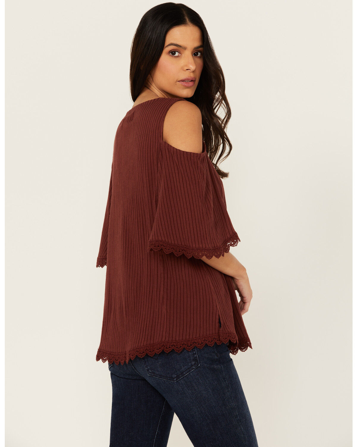 Image #5 - Shyanne Women's Short Sleeve Cold Shoulder Top, Brown, hi-res