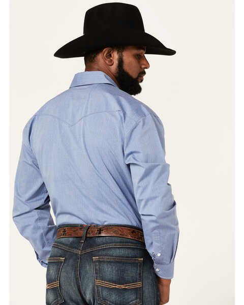 Image #2 - Rough Stock By Panhandle Men's Dobby Long Sleeve Snap Western Shirt , Blue, hi-res