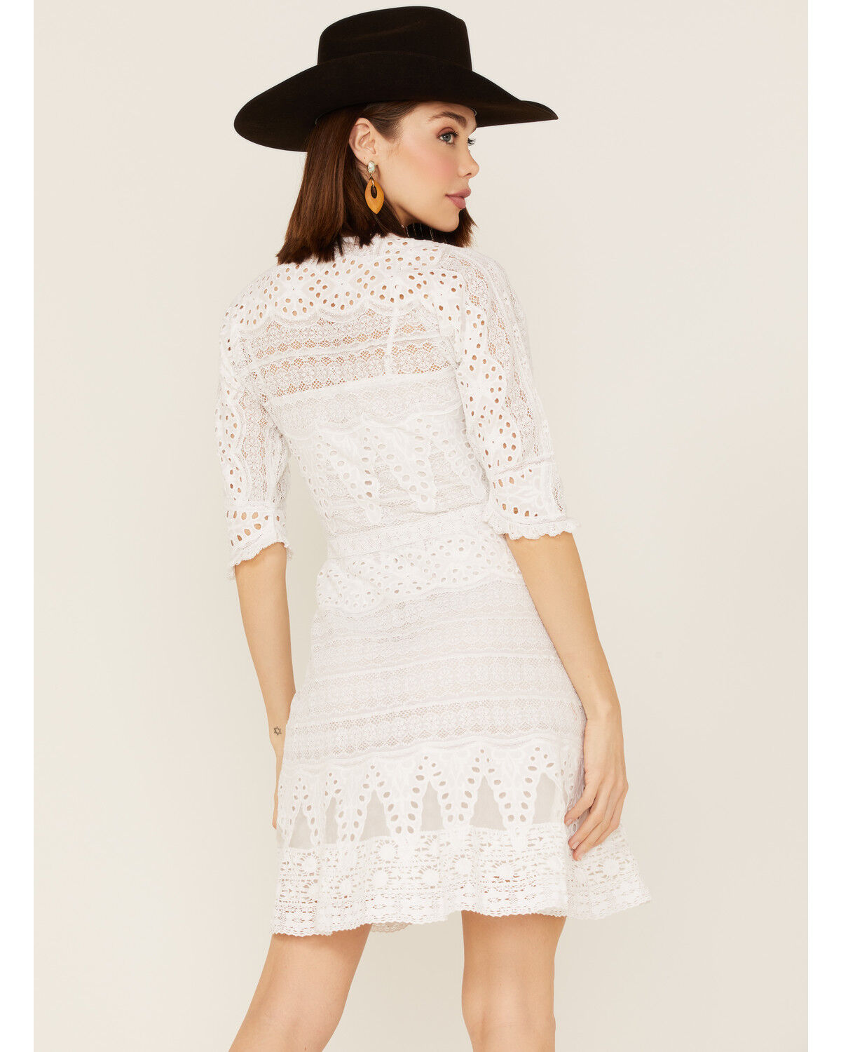 Image #4 - Maia Bergman Women's Vera Eyelet Lace Long Sleeve Mini Dress, White, hi-res