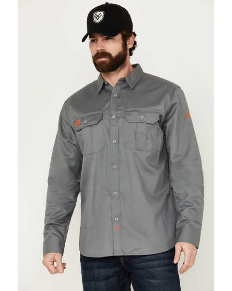Hawx Men's FR Woven Long Sleeve Button-Down Work Shirt - Big , Silver, hi-res