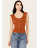 Image #1 - Shyanne Women's Pointelle Button Front Sweater Shirt, Pecan, hi-res