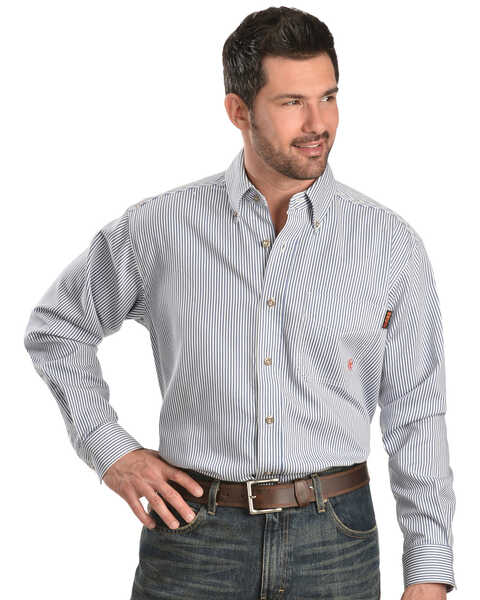 Ariat Men's Flame-Resistant Striped Work Shirt - Big & Tall, Blue, hi-res
