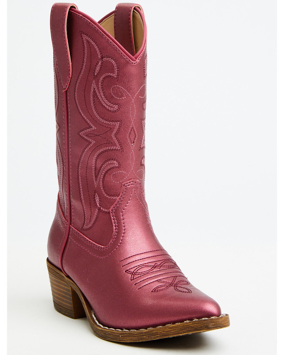 Image #1 - Shyanne Girls' Harper Metallic Western Boots - Round Toe, Pink, hi-res