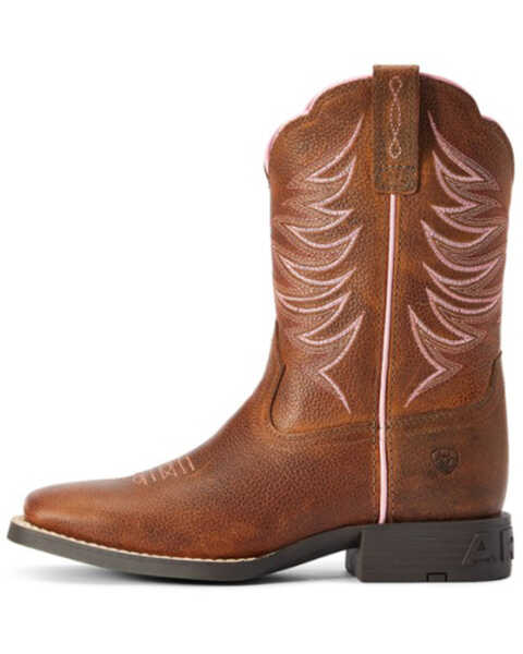 Image #2 - Ariat Girls' Firecatcher Rowdy Western Boots - Broad Square Toe , Brown, hi-res
