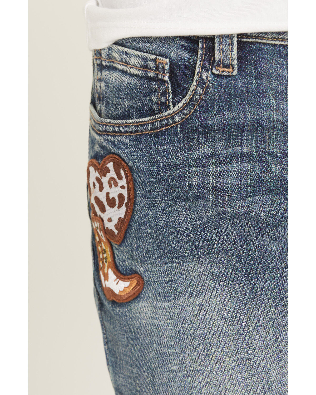 Image #2 - Shyanne Girls' Cass Patchwork Mid Rise Bootcut Stretch Denim Jeans, Medium Wash, hi-res