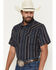 Image #2 - Cody James Men's Highland Rim Striped Print Short Sleeve Snap Western Shirt - Big, Navy, hi-res