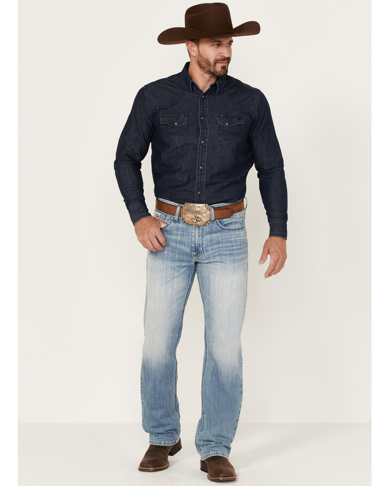 Cinch Men's Light Stonewash White Label Peformance Stretch Relaxed Straight Jeans , Indigo, hi-res