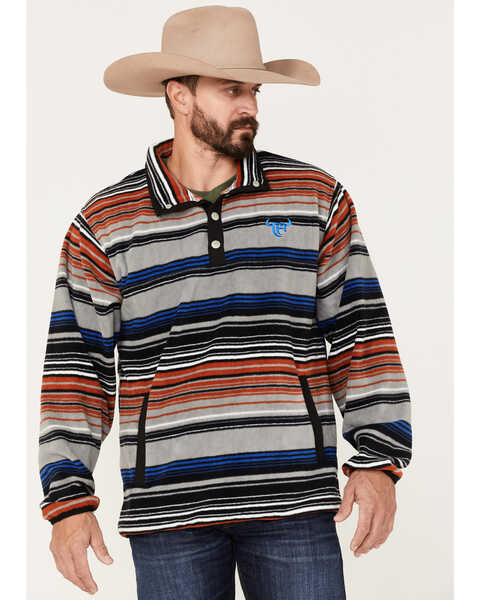 Cowboy Hardware Men's 1/4 Snap Serape Stripe Fleece Cadet Pullover, Orange, hi-res